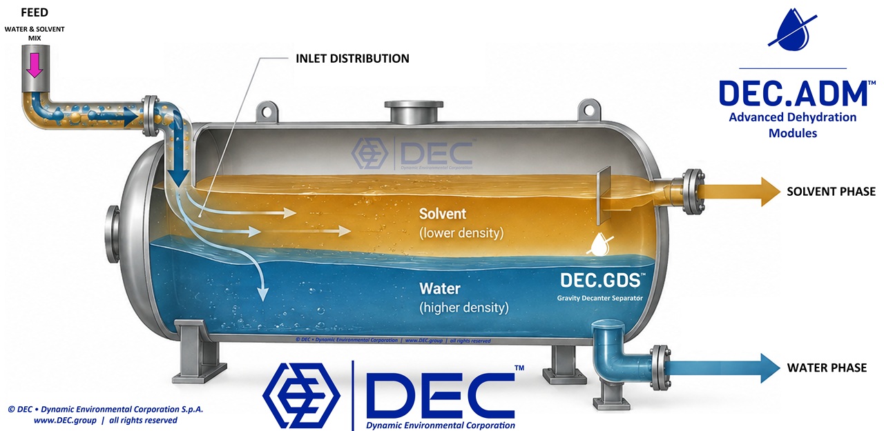 Gravity Decanter Separator • DEC.ADM_GDS™ | DEC • Dynamic Environmental Corporation S.p.A. Gravity Decanter Separator scheme • DEC.ADM_GDS™