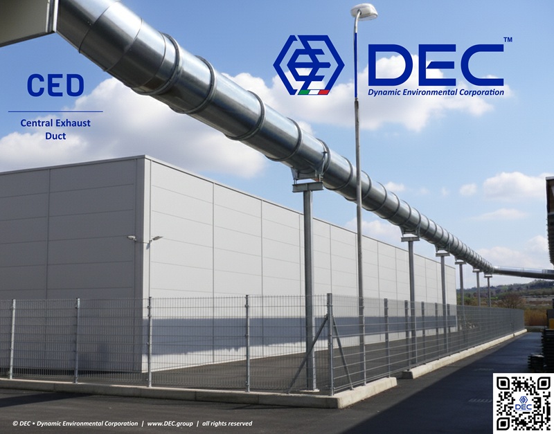 Central Exhaust Duct, Solvent Laden Air, SLA, VOC abatement, volatile organic compounds, industrial ventilation, air pollution control, exhaust ducting, emission control, environmental compliance, industrial exhaust, air treatment system, RTO, regenerative thermal oxidizer, activated carbon, solvent recovery, air purification, industrial air quality, exhaust system design, CED, DEC.CED, DEC, Dynamic Environmental Corporation (DEC), DEC IMPIANTI, DEC HOLDING, DEC SERVICE, DEC ENGINEERING, DEC AUTOMATION, DEC LAB, DEC ANALYTICS, DEC Group