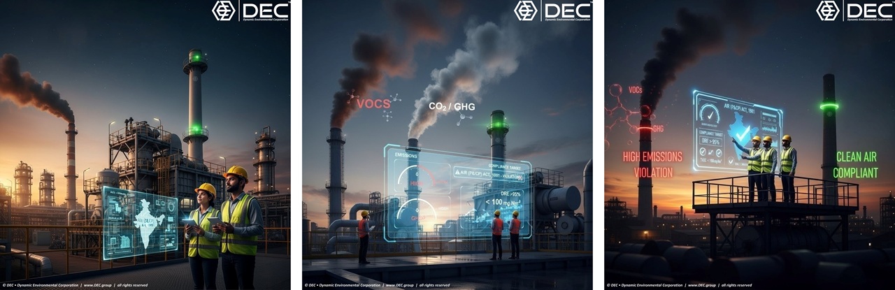 audit, plan, execute | APC, Air Pollution Control in India | advanced industrial VOC Emission Control Technologies | DEC • Dynamic Environmental Corporation VOC compliance India, Air Act 1981, VOC emission control systems, Solvent Recovery Unit (SRU), Regenerative Thermal Oxidizer (RTO), CPCB emission norms, SPCB compliance, Consent to Operate (CtO), DRE 95%, air pollution control systems India, VOC emission control for printing India, RTO vs SRU India, industrial VOC abatement, how to comply with Air Act India, DEC VOC control, DEC SRU, DEC RTO, VOC emission control, APC air pollution control, solvent recovery, thermal oxidation, rotary bed concentrators, industrial emission control, emission control technologies, sustainable environmental solutions, environmental control systems, air pollution control, industrial solvent recovery, environmental engineering solutions, emission reduction technology, sustainable industrial technology, activated carbon solvent recovery, inert gas solvent recovery, customized VOC emission control systems, environmental compliance, sustainable technology, industrial air pollution, activated carbon, nitrogen regeneration, air quality improvement, pollution control equipment, VOC abatement systems, DEC, Dynamic Environmental Corporation (DEC), DEC IMPIANTI, DEC HOLDING, DEC SERVICE, DEC ENGINEERING, DEC AUTOMATION, DEC LAB, DEC ANALYTICS, DEC Group