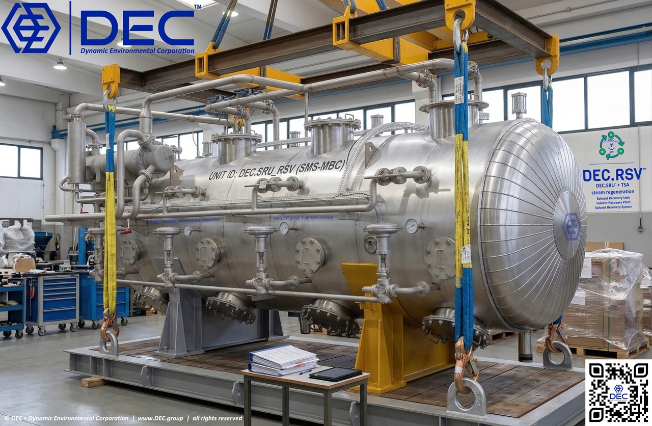 solvent recovery, Solvent Recovery Unit (SRU), Solvent Recovery Plant (SRP), Solvent Recovery System (SRS), solvent recycling, solvent reclamation, solvent recovery process, activated carbon solvent recovery, activated carbon, activated carbon adsorption system, impianto recupero solventi, sistema recupero solventi, unità recupero solventi, VOC recovery, VOC recovery process, VOC abatement, VOC emission control technology, VOC abatement systems, VOC recovery system, VOC recovery equipment, récupération des solvants, récupération des COV, Unité de Récupération des Solvants (URS), recuperación de disolventes, recuperação de solventes, lösemittelrückgewinnung, lösemitteln aus abluftströmen, abluft rückgewinnung anlage (ARA), industrial sustainable VOC control systems, air pollution, emission reduction, industrial emissions, air quality, VOC emission control, VOC abatement, pollution control, sustainable manufacturing, emission control technologies, VOC treatment, VOC capture, industrial hygiene, regulatory compliance, decarbonization, decarbonize, GHG, CO2, green technology, clean air solutions, pollution prevention, sustainable practices, energy efficiency, low emission systems, process optimization, environmental compliance, environmental impact, industrial ventilation, VOC management, sustainable engineering, eco-friendly solutions, adsorbent, adsorbent regeneration, nitrogen, steam, vacuum, VOC recovery, solvent purification, air purification, air filtration, industrial air pollution control, air pollution control, environmental sustainability, economic responsibility, environmental responsibility, social responsibility, green technology, circular economy, composti organici volatili (COV), volatile organic compounds (VOC), composés organiques volatils (COV), compuestos orgánicos volátiles (COV), compostos orgânicos voláteis (COV), flüchtigen organischen Verbindungen, Smart Modular System (SMS), Custom Built System (CBS), engineering, sustainable, innovation, Best Available Technique (BAT), BAT reference documents (BREF), Industrial Emissions Directive (IED), distillation, solvent distillation, activated carbon, adsorption, desorption, distillation, residual, oxygen, LEL monitoring, engineering, supply, turnkey, low carbon emissions, ultra low emission process (ULEP), green deal, carbon reduction, low carbon, carbon neutrality, near-zero emission (NZE), near zero, net zero, net-zero emissions, greenhouse gas mitigation, carbon footprint, carbon capture and storage (CCS), green house gas (GHG), CO2, chemical recycling, recycling, sustainability solutions, sustainability, reclaiming, carbon offset, circular economy, climate change, climate policy, climate action, environmental challenges, sustainable development, sustainability roadmap, solvent compatibility, efficiency, return of investment, ROI, cost, savings, cost reduction, Triple Bottom Line (TBL), Environmental Social Corporate Governance (ESG), DEC, Dynamic Environmental Corporation, DEC IMPIANTI, DEC HOLDING, DEC SERVICE, DEC ENGINEERING, DEC AUTOMATION, DEC LAB, DEC ANALYTICS, DEC Group