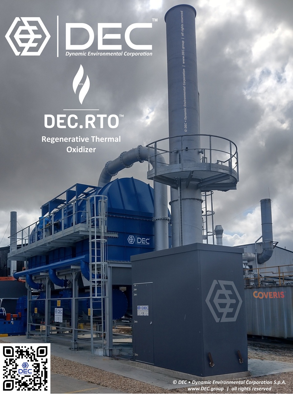 DEC.RTO™ • Regenerative Thermal Oxidizer installed at a flexible packaging site | DEC • Dynamic Environmental Corporation Regenerative Thermal Oxidizer, RTO, thermal oxidizer, thermal incinerator, oxidation equipment, Recuperative Thermal Oxidizer, Oxydateur Thermique Régénératif, Oxidación Térmica Regenerativa, Regenerativ-Thermische Oxidation, GHG, CO2, NOx, CO, N2O, direct-fired thermal oxidizer, afterburner, air pollution control, industrial exhaust treatment, Volatile Organic Compounds (VOCs), Hazardous Air Pollutants (HAPs), emission control system, pollution abatement, combustion chamber, destruction efficiency, Heat recovery, Exhaust gas treatment, Industrial emissions control, Energy efficiency, Furnaces, XTO, TOX, VOC, HAP, used Thermal Oxidizer, Thermal Oxidation, Thermal Oxidizer Service, Thermal Oxidizer Repair, Thermal Oxidizer Maintenance, oxidiser, MACT, BACT, RACT, EPA, Title V Permit, Destruction Efficiency, 99% Destruction Efficiency, Combustion, Combustion Controls, environmental services, DEC, Dynamic Environmental Corporation, DEC IMPIANTI, DEC HOLDING, DEC SERVICE, DEC ENGINEERING, DEC AUTOMATION, DEC LAB, DEC ANALYTICS, DEC Group