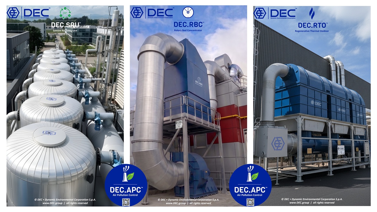 DEC.SRU_RSG™ Solvent Recovery Unit, DEC.XBC_RBC™ Rotary Bed Concentrator, DEC.XTO_RTO™ Regenerative Thermal Oxidizer: APC systems for industrial VOC emission treatment | DEC • Dynamic Environmental Corporation SRU Solvent Recovery Unit, RBC Rotary Bed Concentrator, RTO Regenerative Thermal Oxidizer: APC for industrial VOC emission treatment