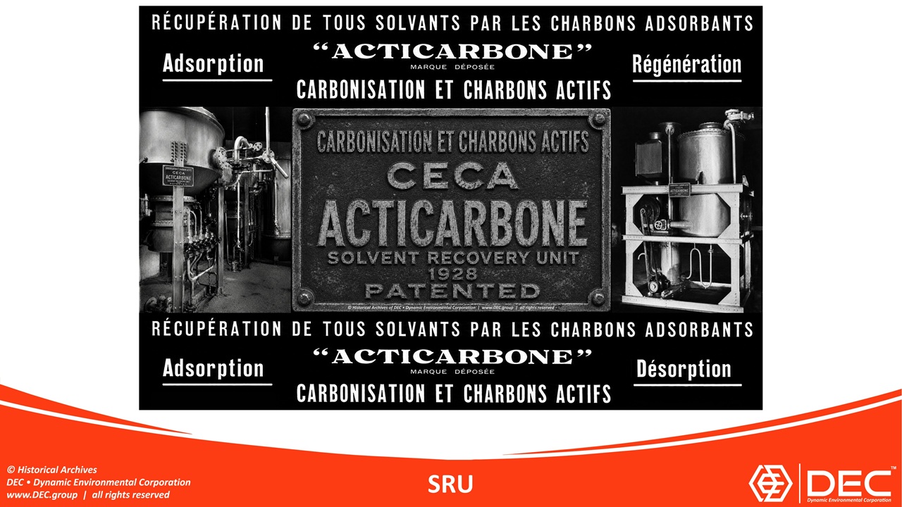 the first activated carbon Solvent Recovery Units (CECA, 1928) | DEC • Dynamic Environmental Corporation Archival photograph, circa 1928